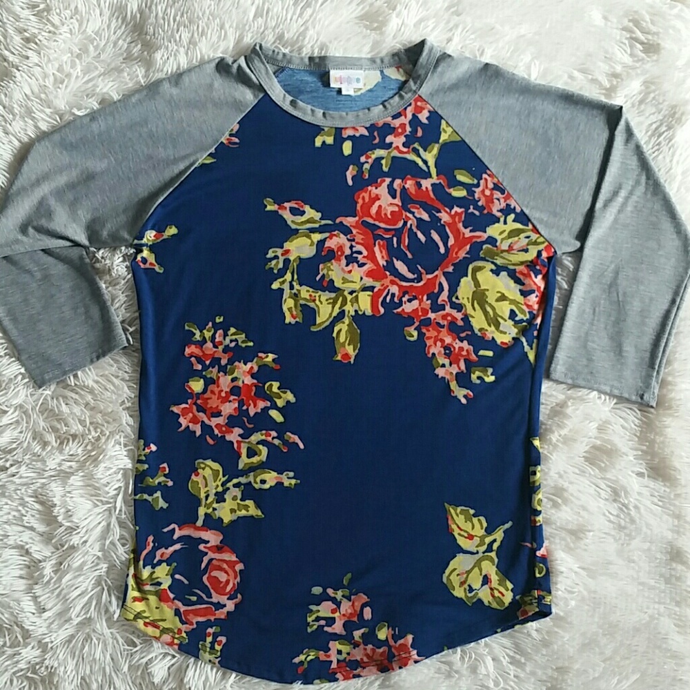 Lularoe blue/grey floral Raglan Randy Small!